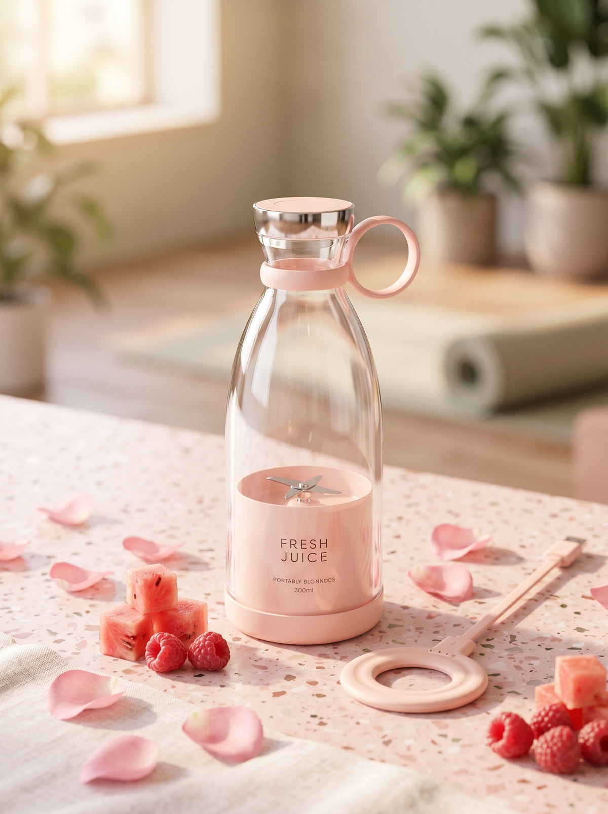 Portable USB Rechargeable Blender Bottle – Mini Smoothie & Fresh Juice Maker | Pink & White