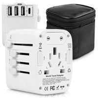 5-in-1 Universal Travel Adapter – International Wall Charger with 3 USB-A, USB-C & Carry Pouch for 150+ Countries